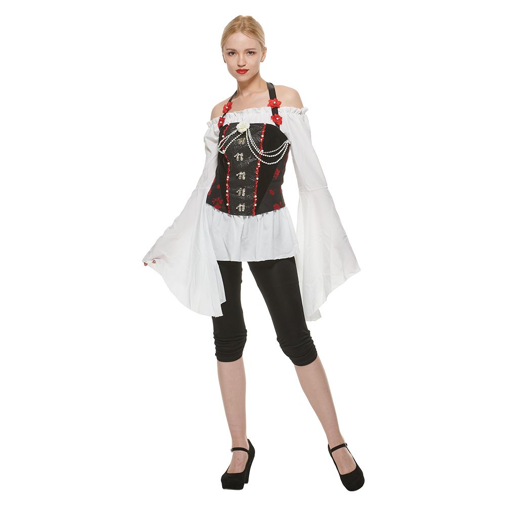 Eraspooky Rose Corset Costume Women Black And Red Floral Corset Halter