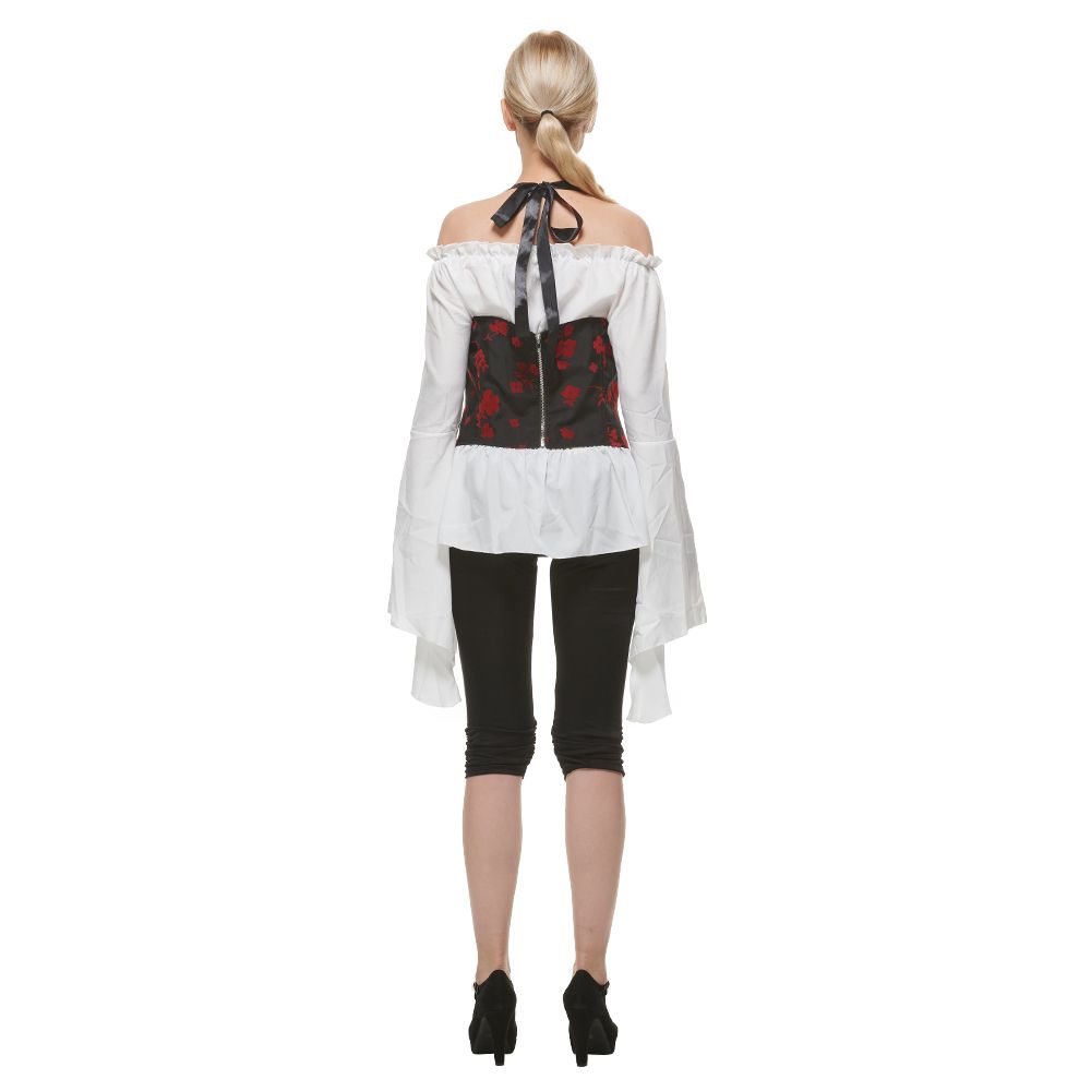 Eraspooky Rose Corset Costume Women Black And Red Floral Corset Halter