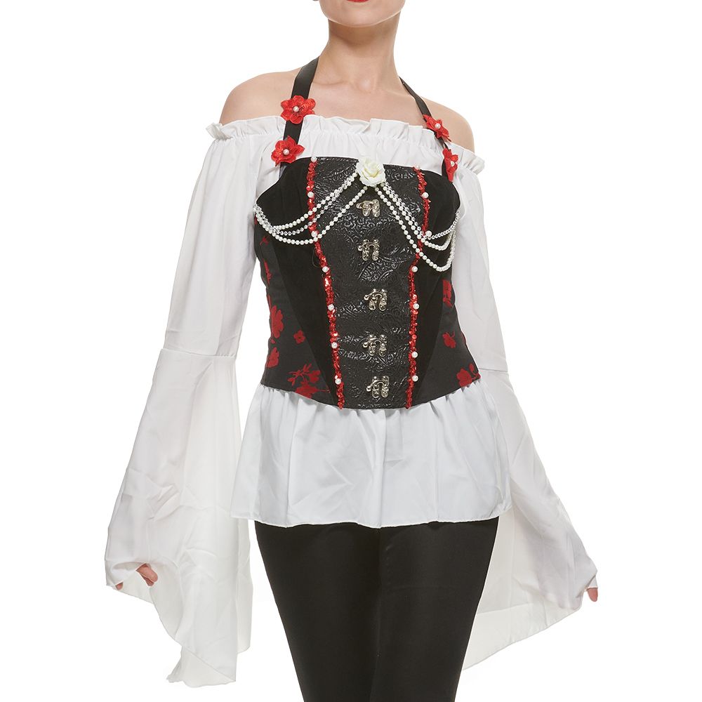 Eraspooky Rose Corset Costume Women Black And Red Floral Corset Halter ...